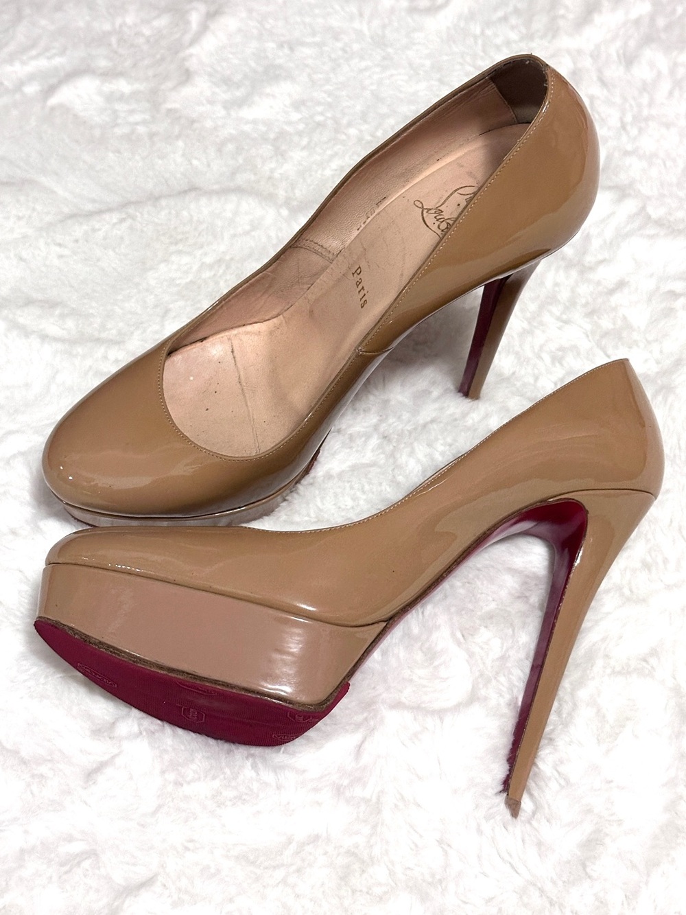 Christian Louboutin Simple Pump 120 Patent Heels Tan & Red EU 40.5